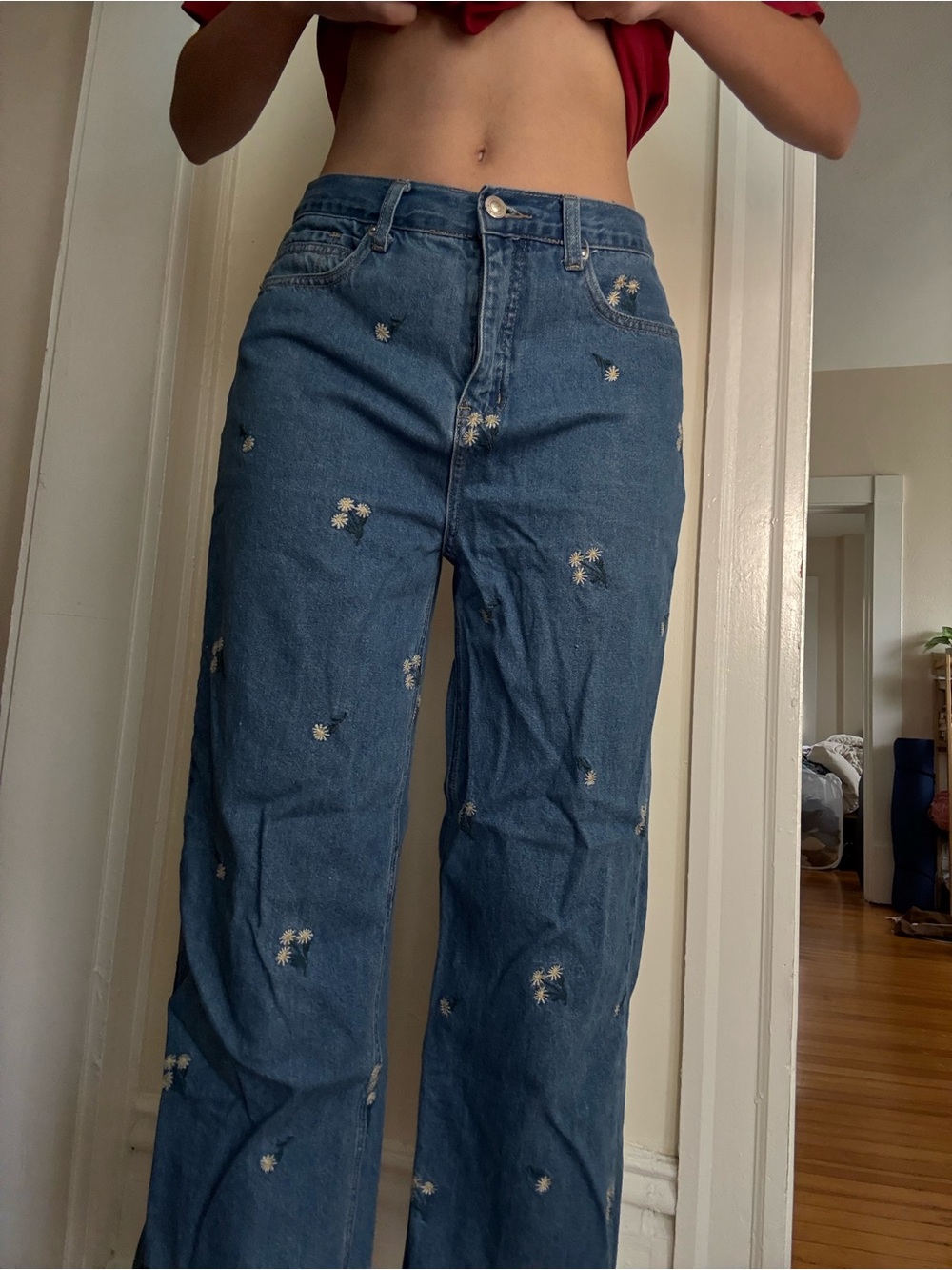 Princess Polly Floral Embroidered Wide-Leg Women's Jeans
